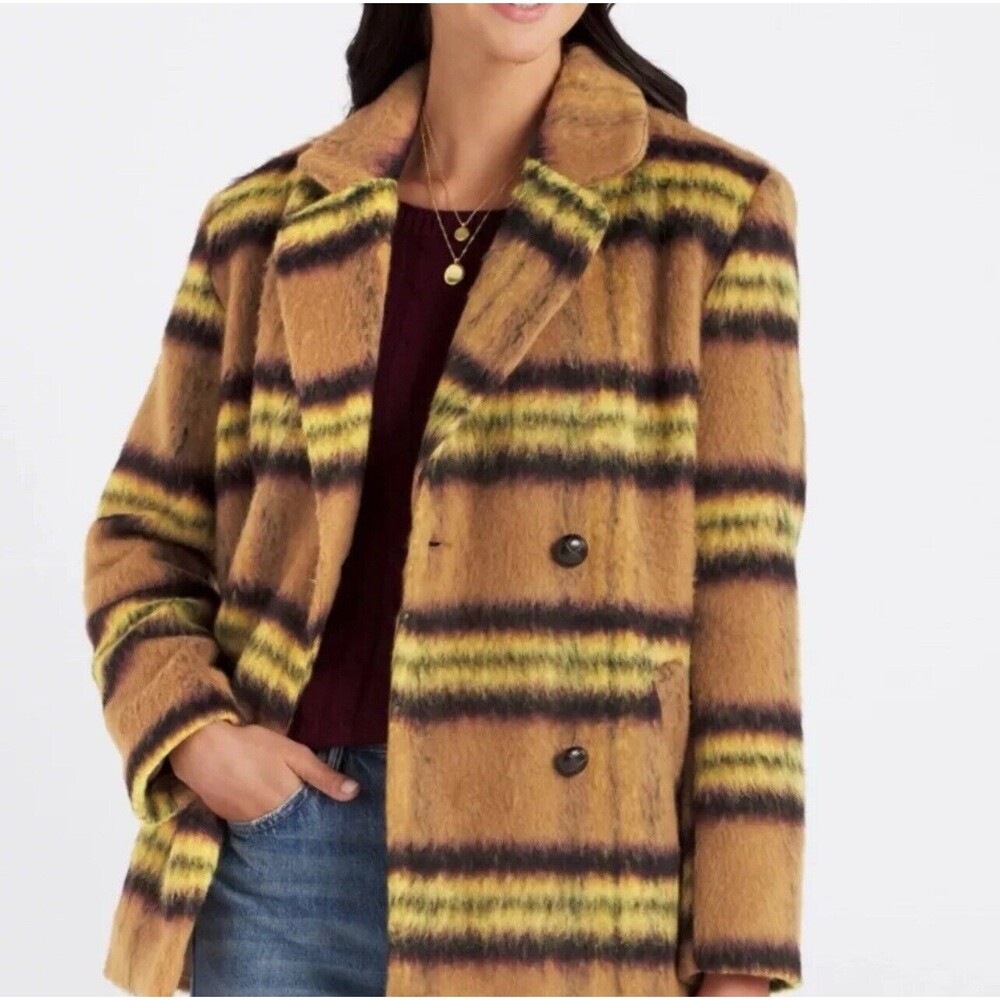 Vigoss Coat Womens Small Brown Stripe Double Breasted Peacoat Lined Stitch Fix